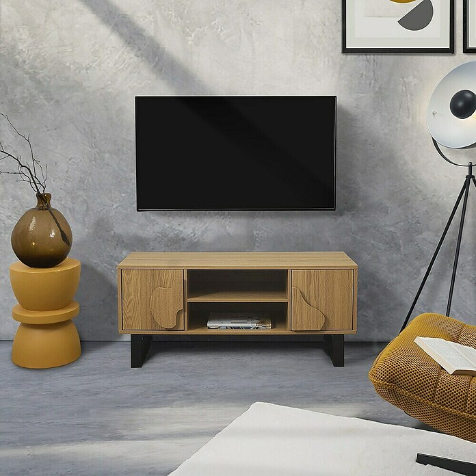 Home Deco Factory Calypso Mueble para TV (L x An x Al: 40 x 110 x 48 cm, Marrón/Negro, Relieves curvos) | BAUHAUS