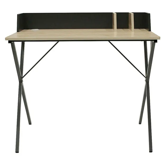 Home Deco Factory Mesa de escritorio - L x An x Al: 50 x 90 x 85 cm, Negro/Madera - Escritorio plegable con tapa de madera clara y estructura metálica, ideal para espacios pequeños.