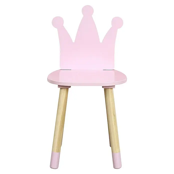 Home Deco Kids Silla Corona - Rosa, Madera de pino, Específico para: Niños pequeños - Bonita silla infantil rosa con respaldo de corona y patas de madera para la habitación de los niños.