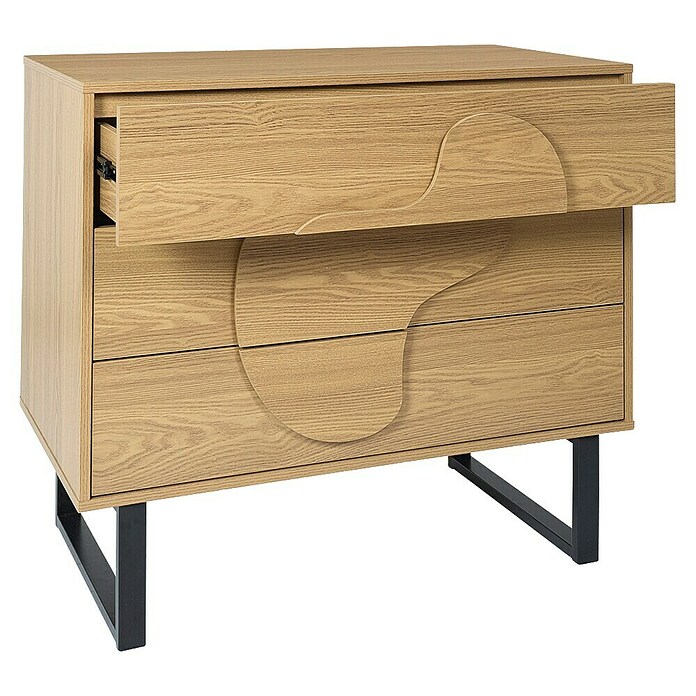 Home Deco Factory Calypso Cómoda (L x An x Al: 49 x 90 x 79 cm, Marrón/Negro, Número de cajones: 3 ud., Relieves curvos) | BAUHAUS
