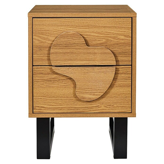 Home Deco Factory Calypso Mesita de noche (L x An x Al: 35 x 40 x 55 cm, Marrón/Negro, Número de cajones: 2 ud., Relieves curvos) | BAUHAUS