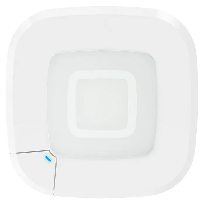 Homematic IP Steuerzentrale Access Point 2 - Weiß, L x B x H: 10,4 x 10,4 x 4 cm - Weißer, quadratischer WLAN-Router mit abgerundeten Ecken und einer blauen LED-Anzeige, ideal für eine stabile Netzwerkverbindung im ganzen Haus.
