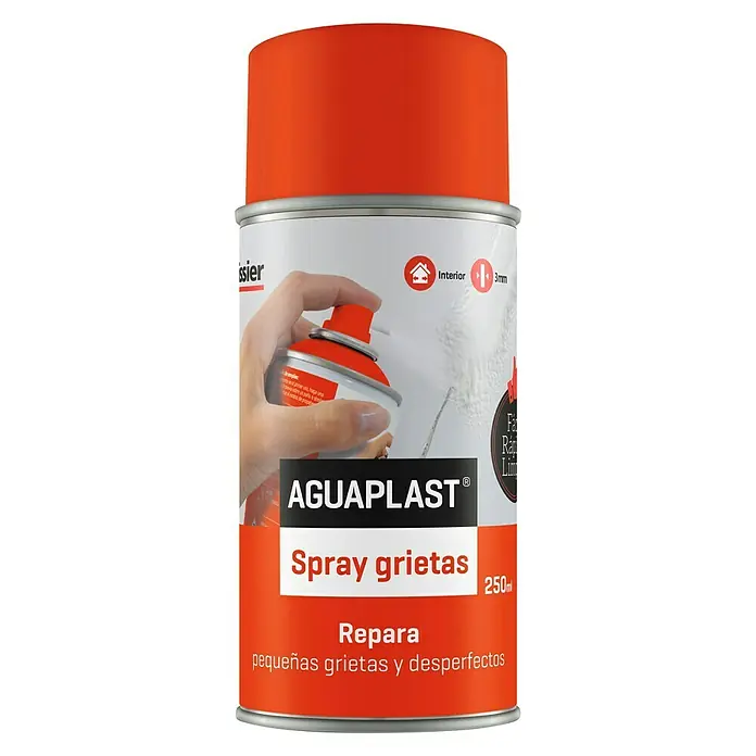 Beissier Aguaplast Masilla Spray grietas - Blanco, 250 ml - Imagen del producto de un aerosol AGUAPLAST para grietas, ideal para reparar rápidamente pequeñas grietas e imperfecciones en interiores.