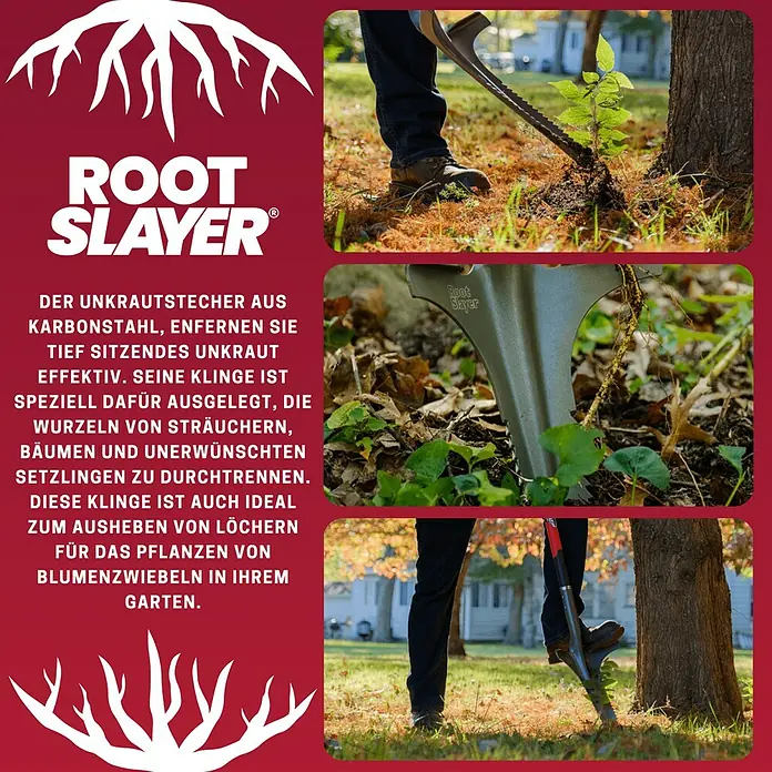 Root Slayer Unkrautstecher Tiefentwurzeler - Länge: 111 cm - Die Root Slayer Gartenwerkzeuge: Unkrautstecher aus Karbonstahl für effektive Unkrautentfernung und zum Ausheben von Löchern.