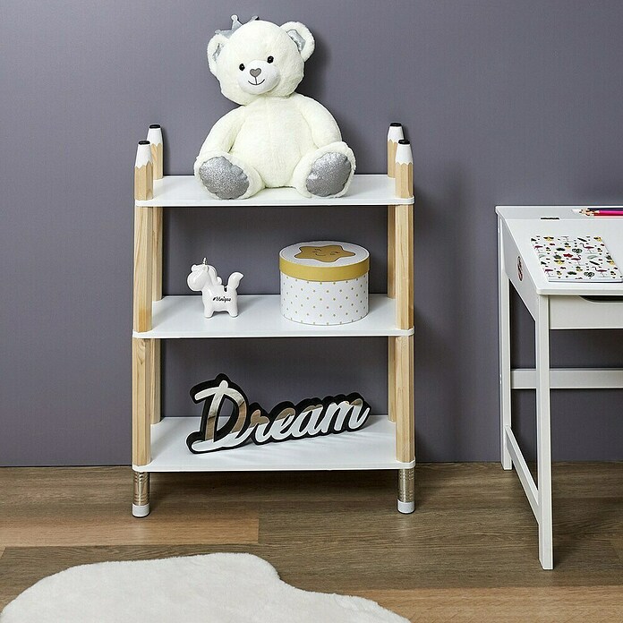 Home Deco Kids Estantería Lápiz (L x An x Al: 24 x 70 x 77 cm, Blanco/Beige, Específico para: Niños de 3 a 5 años) | BAUHAUS