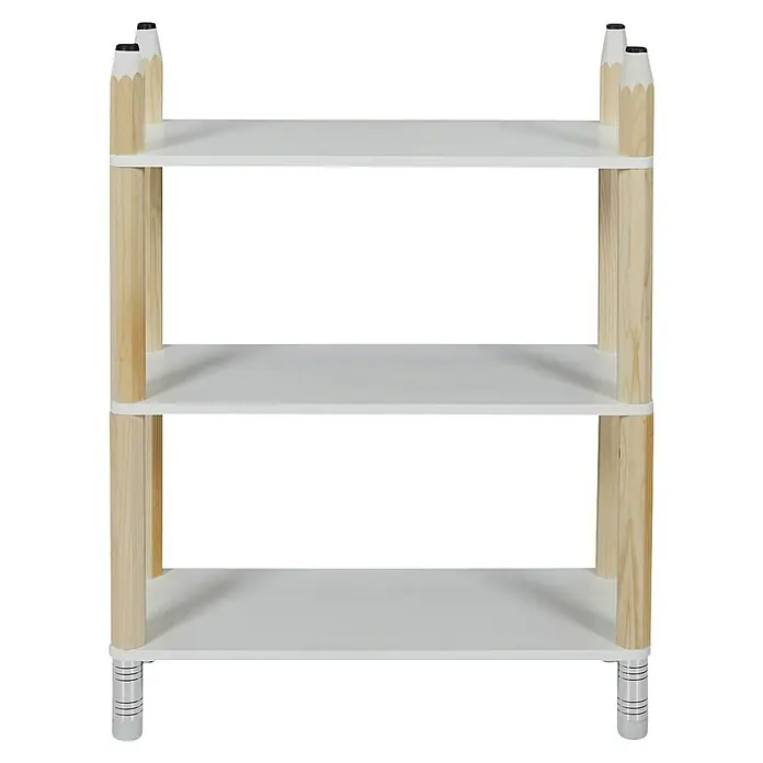 Home Deco Kids Conjunto de muebles Lápiz - 5 pzs., Blanco/Beige, Específico para: Niños de 3 a 5 años - Estantería con cuatro estantes blancos y patas con forma de lápices, ideal para habitaciones infantiles.