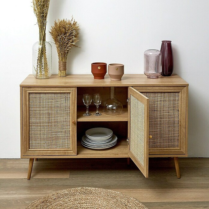 Home Deco Factory Bali Aparador (L x An x Al: 39 x 115 x 70 cm, Marrón, Número de puertas: 3 ud., Con ratán trenzado) | BAUHAUS