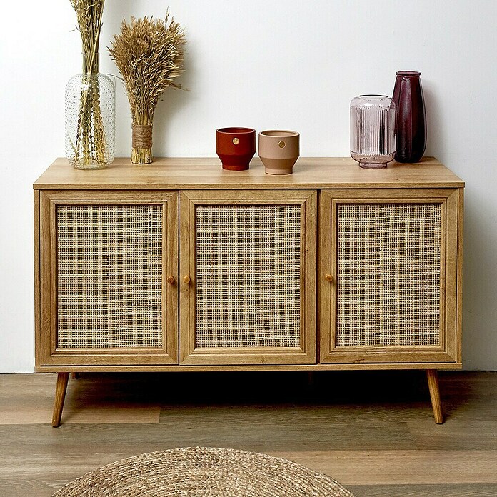 Home Deco Factory Bali Aparador (L x An x Al: 39 x 115 x 70 cm, Marrón, Número de puertas: 3 ud., Con ratán trenzado) | BAUHAUS