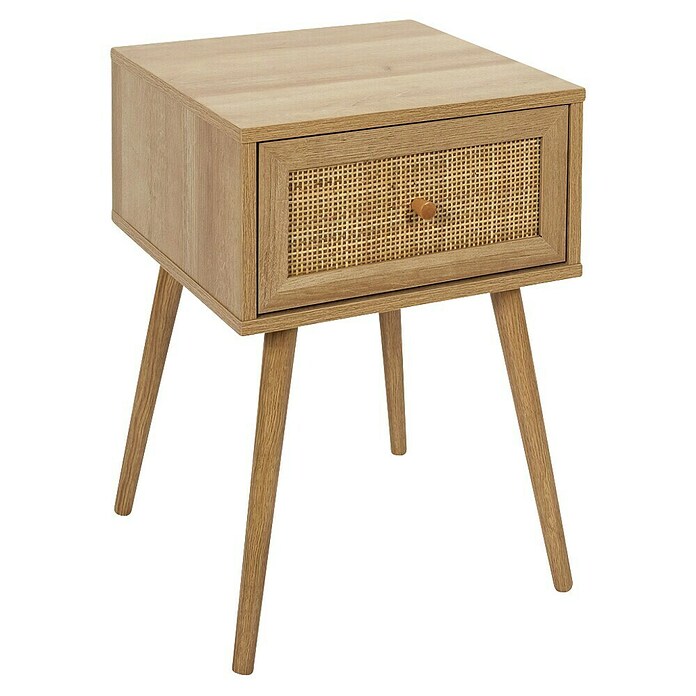 Home Deco Factory Bali Mesita de noche (L x An x Al: 39 x 39 x 55,4 cm, Marrón, Número de cajones: 1 ud., Con ratán trenzado) | BAUHAUS