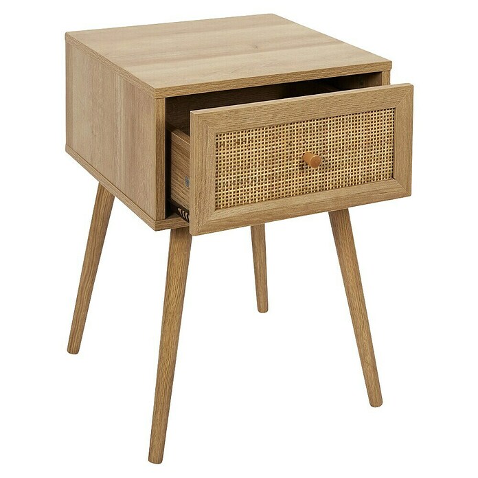 Home Deco Factory Bali Mesita de noche (L x An x Al: 39 x 39 x 55,4 cm, Marrón, Número de cajones: 1 ud., Con ratán trenzado) | BAUHAUS