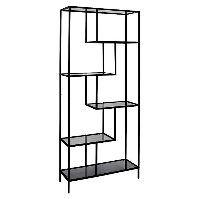 Home Deco Factory Edison Estantería metálica (L x An x Al: 30 x 80 x 180 cm, Metal/Vidrio templado, Negro) | BAUHAUS