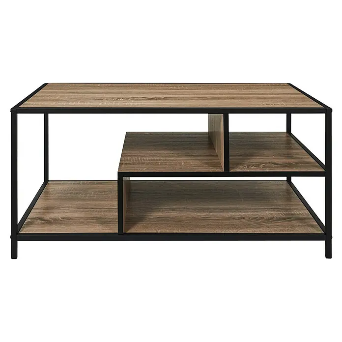 Home Deco Factory Edison Conjunto mueble de salón - 3 pzs., Negro/Marrón - Realza tu espacio vital con esta mesa de centro marrón con elegantes estantes de almacenamiento, que combina funcionalidad con atractivo estético.