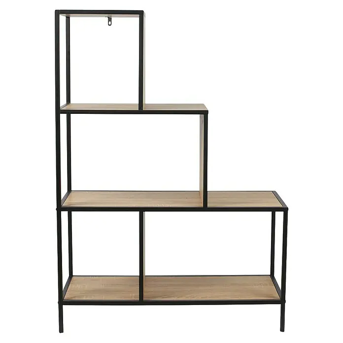 Home Deco Factory Edison Estantería metálica - L x An x Al: 30 x 80 x 112,4 cm, Metal/Madera, Negro/Marrón, Forma de escalera - Estante moderno escalonado con estantes de madera y marco de metal negro para un almacenamiento elegante.