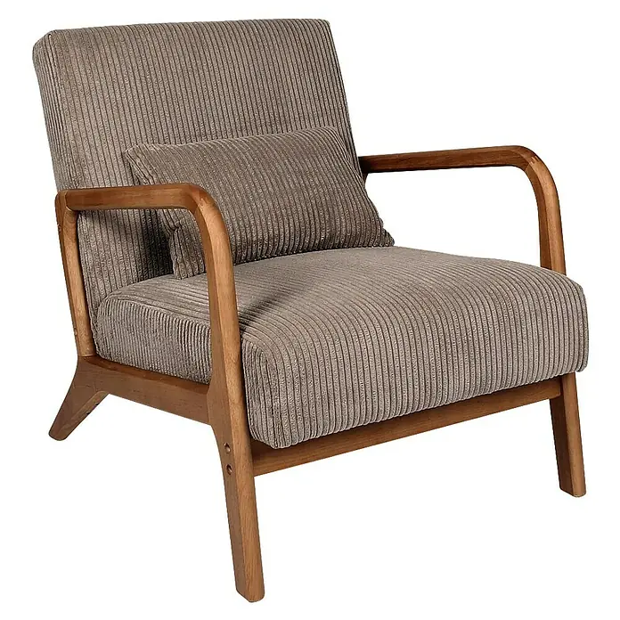 Home Deco Factory Sillón Scott - L x An x Al: 83,5 x 64,5 x 75 cm, Taupe, Textil canalé - Sillón de pana marrón con estructura de madera. El sillón tiene un cojín y un marco robusto. Ideal para la sala de estar o rincón de lectura.