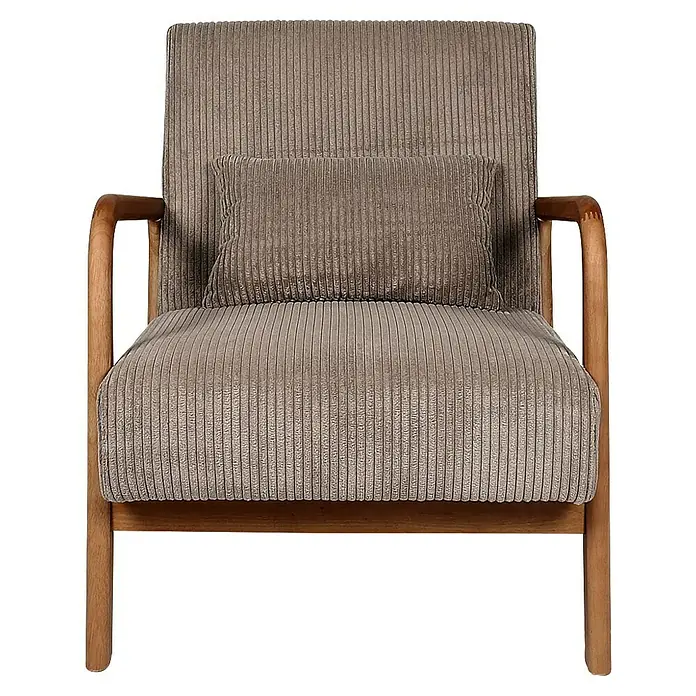 Home Deco Factory Sillón Scott - L x An x Al: 83,5 x 64,5 x 75 cm, Taupe, Textil canalé - Un cómodo sillón de pana con estructura de madera, ideal para relajarse, ofrece confort y estilo para cualquier salón.