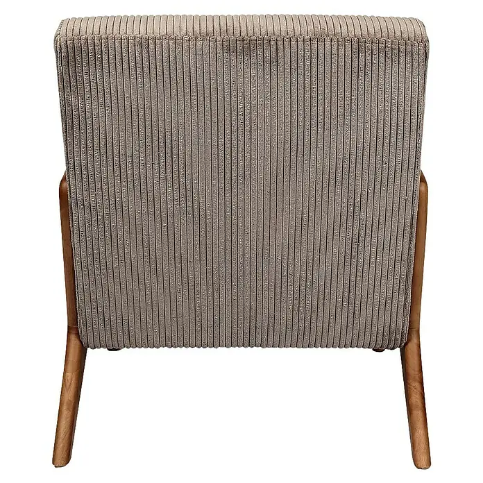 Home Deco Factory Sillón Scott - L x An x Al: 83,5 x 64,5 x 75 cm, Taupe, Textil canalé - Primer plano del respaldo de una silla de pana con estructura de madera, combinando confort y estilo en un solo mueble.