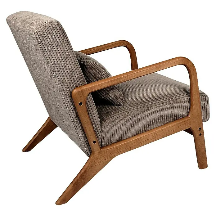 Home Deco Factory Sillón Scott - L x An x Al: 83,5 x 64,5 x 75 cm, Taupe, Textil canalé - Un sillón moderno con tapicería de pana y estructura de madera. La pieza transmite confort y diseño elegante.