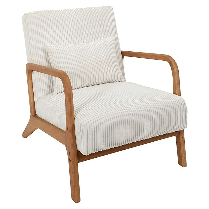 Home Deco Factory Sillón Scott - L x An x Al: 83,5 x 64,5 x 75 cm, Beige, Textil canalé - Atractivo sillón de pana con estructura de madera y cojín suave. El sillón ofrece confort y estilo para cualquier espacio habitable.