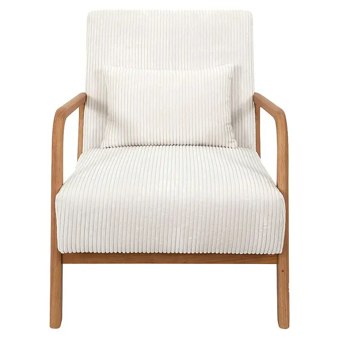 Home Deco Factory Sillón Scott - L x An x Al: 83,5 x 64,5 x 75 cm, Beige, Textil canalé - Diseño elegante de sillón de pana con tapicería clara y estructura de madera, perfecto para espacios modernos. Asiento confortable garantizado.