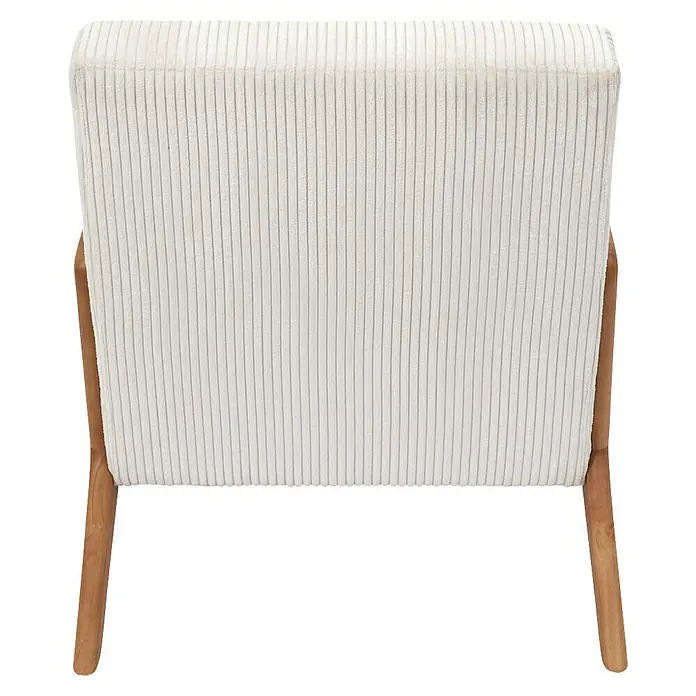 Home Deco Factory Sillón Scott - L x An x Al: 83,5 x 64,5 x 75 cm, Beige, Textil canalé - Vista posterior de un sillón con tapicería de pana blanca y estructura de madera, que muestra un diseño sencillo y moderno.