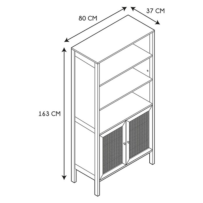 Home Deco Factory Bali Aparador buffet (L x An x Al: 37 x 80 x 163 cm, Marrón, Con ratán trenzado) | BAUHAUS