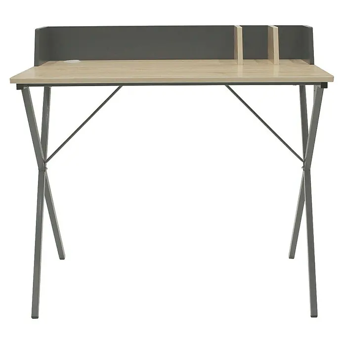 Home Deco Factory Mesa de escritorio - L x An x Al: 50 x 90 x 85 cm, Gris/Madera - Escritorio de madera y metal con compartimentos de almacenamiento. Este diseño minimalista es una gran adición a cualquier oficina en casa.