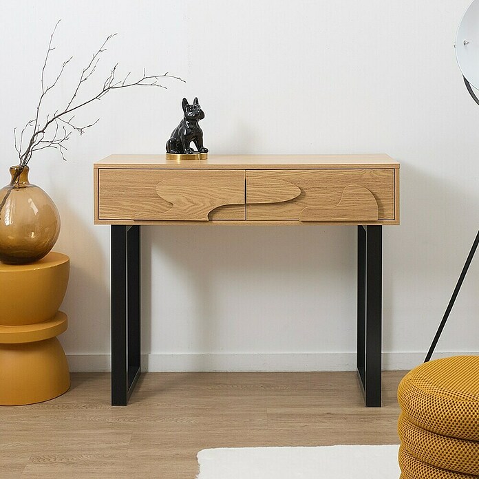 Home Deco Factory Calypso Mesa auxiliar (L x An x Al: 35 x 100 x 80 cm, MDF/Metal, Relieves curvos) | BAUHAUS