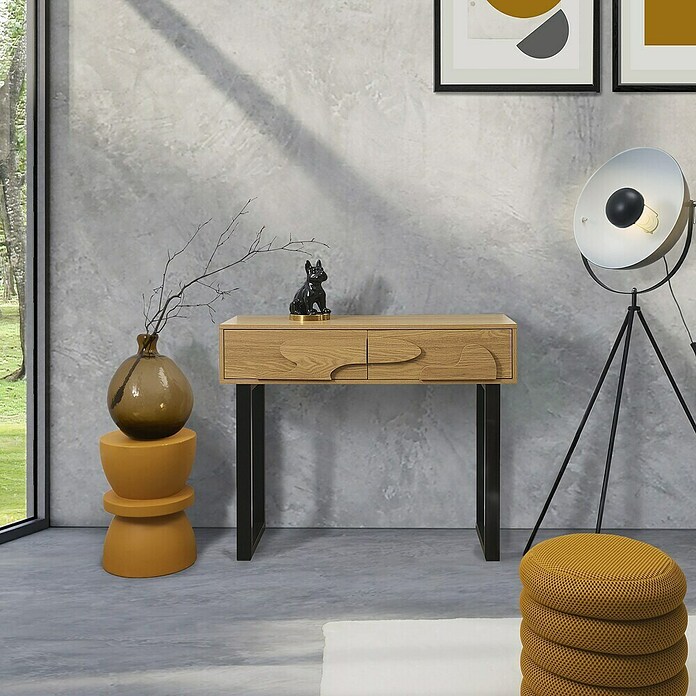 Home Deco Factory Calypso Mesa auxiliar (L x An x Al: 35 x 100 x 80 cm, MDF/Metal, Relieves curvos) | BAUHAUS