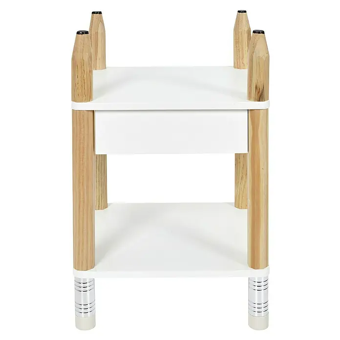 Home Deco Kids Conjunto de muebles Lápiz - 5 pzs., Blanco/Beige, Específico para: Niños de 3 a 5 años - Elegante estantería blanca con cajón y patas de madera, adornada con elementos metálicos.