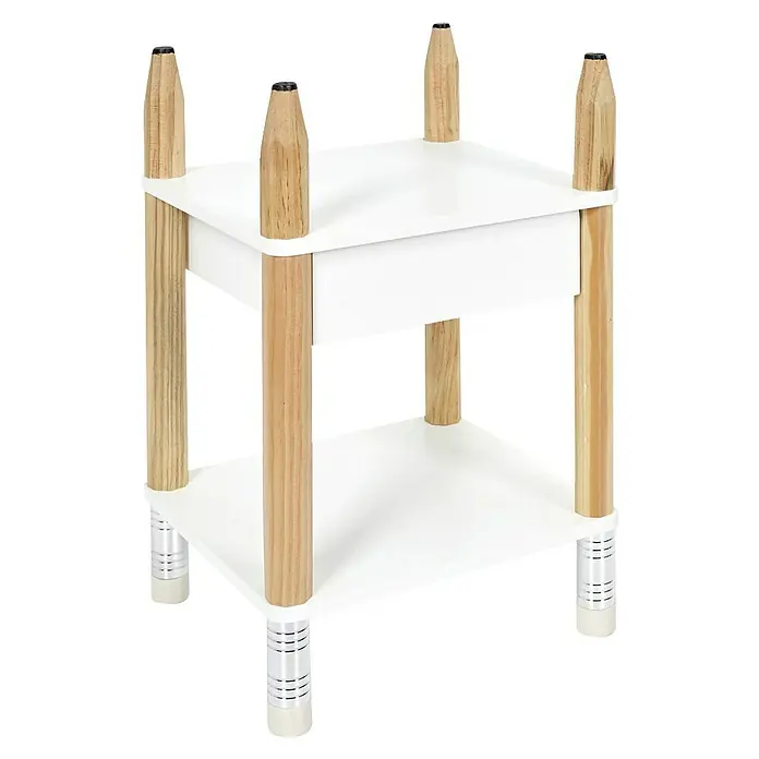Home Deco Kids Conjunto de muebles Lápiz - 5 pzs., Blanco/Beige, Específico para: Niños de 3 a 5 años - Vista del producto de una mesa auxiliar blanca con estructura de madera clara y detalles plateados en las patas.