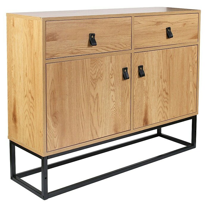 Home Deco Factory Abbot Aparador (L x An x Al: 29 x 100 x 80 cm, Marrón/Negro, Número de cajones: 2 ud., Número de puertas: 2 ud.) | BAUHAUS