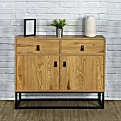 Home Deco Factory Abbot Aparador (L x An x Al: 29 x 100 x 80 cm, Marrón/Negro, Número de cajones: 2 ud., Número de puertas: 2 ud.) | BAUHAUS