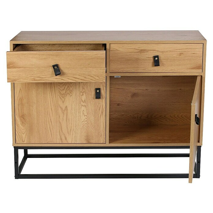 Home Deco Factory Abbot Aparador (L x An x Al: 29 x 100 x 80 cm, Marrón/Negro, Número de cajones: 2 ud., Número de puertas: 2 ud.) | BAUHAUS