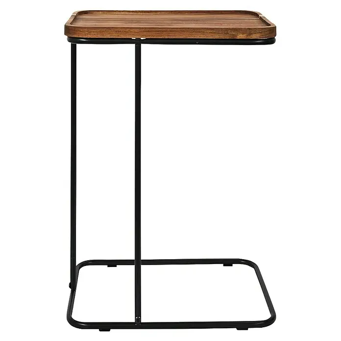 Home Deco Factory Mesa auxiliar Acacia - L x An: 30 x 40 cm, Marrón/Negro - Mesa auxiliar moderna con tapa de madera y estructura de metal negro para salón o dormitorio. Diseño práctico y elegante.