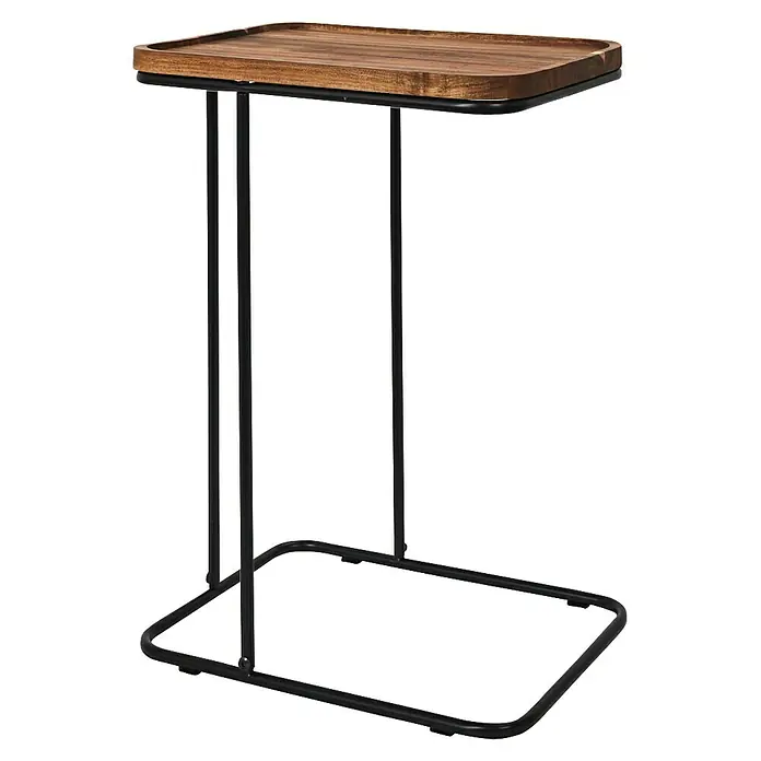 Home Deco Factory Mesa auxiliar Acacia - L x An: 30 x 40 cm, Marrón/Negro - Esta mesa auxiliar destaca por su tapa de madera con esquinas redondeadas y una estructura metálica negra y elegante. Ideal para espacios pequeños.