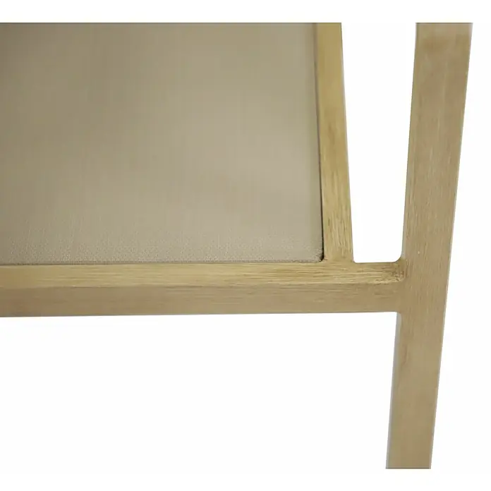 MWH Wicker Gartensessel - Grau/Holzoptik, B x T x H: 56 x 67 x 80 cm - Detailaufnahme eines hellen Holztabletts mit einem creme-farbenen Einsatz und einer schlichten, modernen Formgebung.