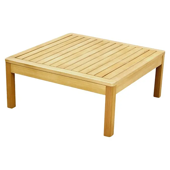 Joda Garten-Couchtisch Ballina - L x B x H: 72 x 72 x 32 cm, Eukalyptus, Natur - Elegantes Bild eines quadratischen Holzgartentisches mit Lattenrost-Tischplatte, ideal für den Außenbereich und zur stilvollen Ergänzung jeder Terrasse.