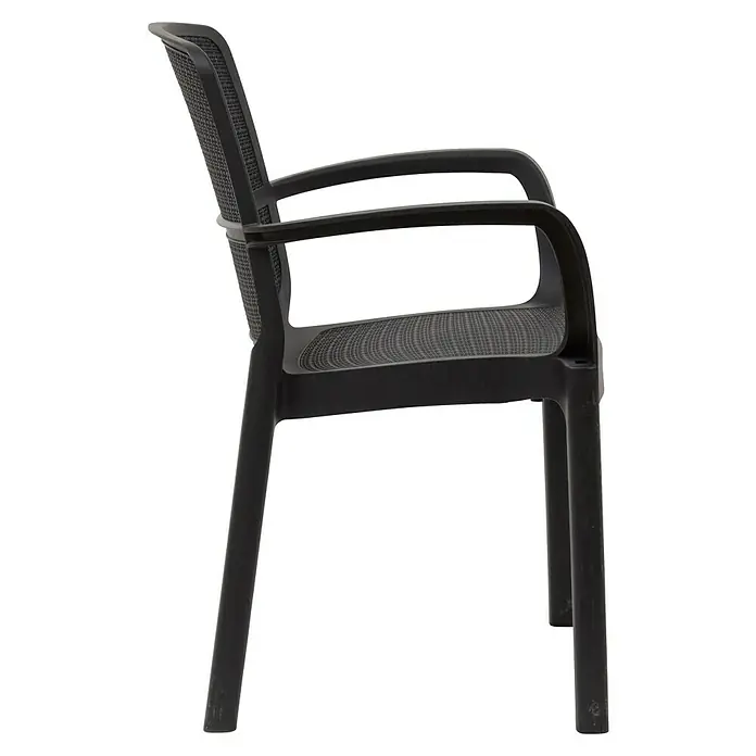 Gartensessel Sirolo - Schwarz, Kunststoff - Schwarzer Bürostuhl mit Armlehnen und Netzrückenlehne für optimalen Komfort und moderne Optik. Ergonomisch geformt.