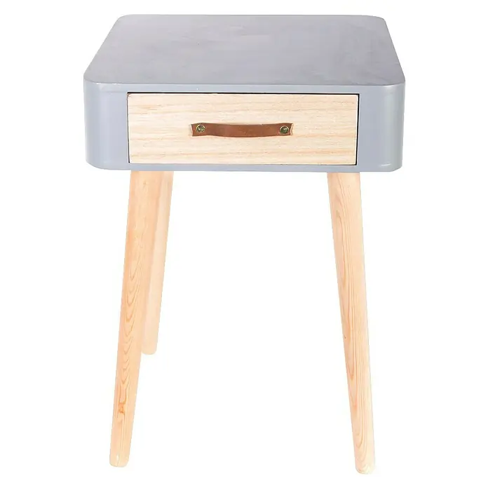 Home Deco Factory Mesita de noche - L x An x Al: 35 x 35 x 48 cm, Gris/Madera, Número de cajones: 1 ud. - Esta mesita de noche gris con cajón de madera clara ofrece una solución de almacenamiento elegante y práctica para tu dormitorio.