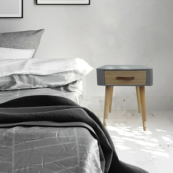 Home Deco Factory Mesita de noche (L x An x Al: 35 x 35 x 48 cm, Gris/Madera, Número de cajones: 1 ud.) | BAUHAUS