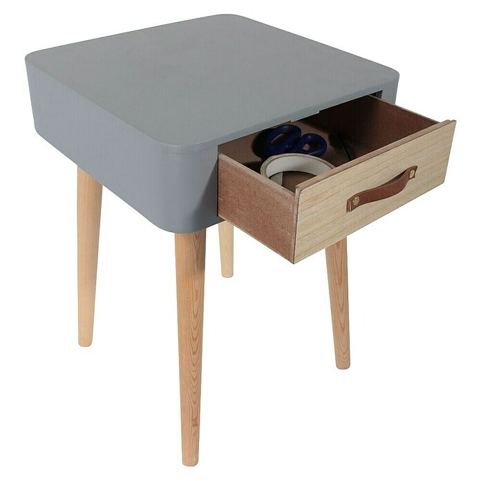 Home Deco Factory Mesita de noche (L x An x Al: 35 x 35 x 48 cm, Gris/Madera, Número de cajones: 1 ud.) | BAUHAUS