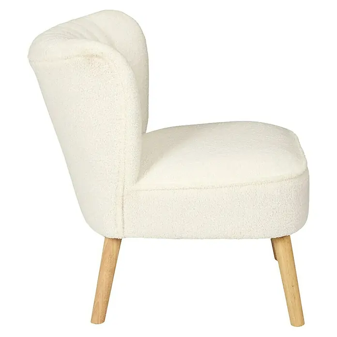 Home Deco Factory Sillón Erika - L x An x Al: 59 x 70 x 72 cm, Blanco - Elegante sillón bouclé color marfil con patas de madera. El mueble perfecto para tu sala de estar o dormitorio.