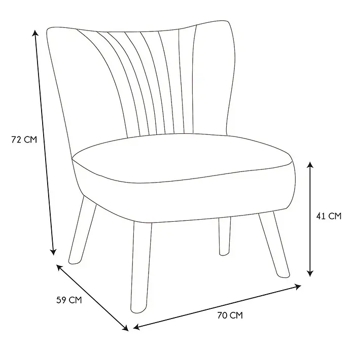 Home Deco Factory Sillón Erika - L x An x Al: 59 x 70 x 72 cm, Blanco - Imagen de una silla que muestra dimensiones de 72 cm de altura, 59 cm de profundidad y 70 cm de ancho para comodidad y estilo ideales.