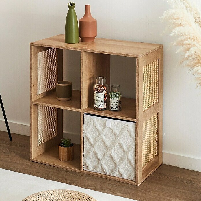 Home Deco Factory Bali Estantería de madera (L x An x Al: 32 x 66 x 66 cm, Marrón, Con ratán trenzado) | BAUHAUS