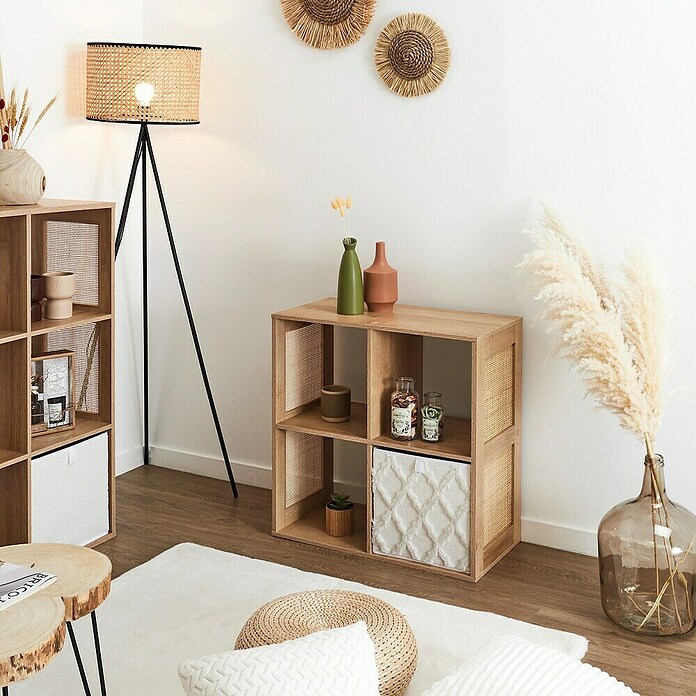 Home Deco Factory Bali Estantería de madera (L x An x Al: 32 x 66 x 66 cm, Marrón, Con ratán trenzado) | BAUHAUS