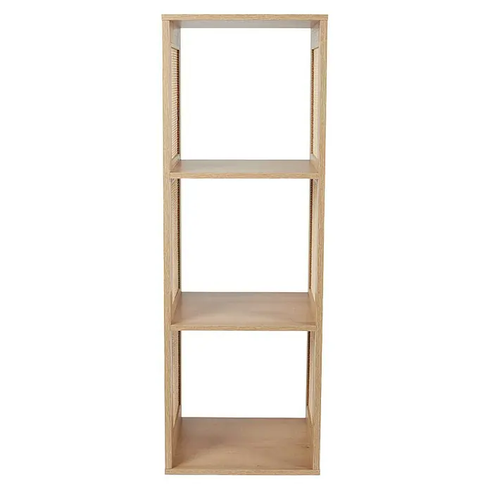 Home Deco Factory Bali Estantería de madera - L x An x Al: 32 x 31 x 99 cm, Marrón, Con ratán trenzado - Estantería de madera de tres niveles con detalles de ratán, perfecta para almacenamiento y decoración. El acabado en madera clara añade calidez.