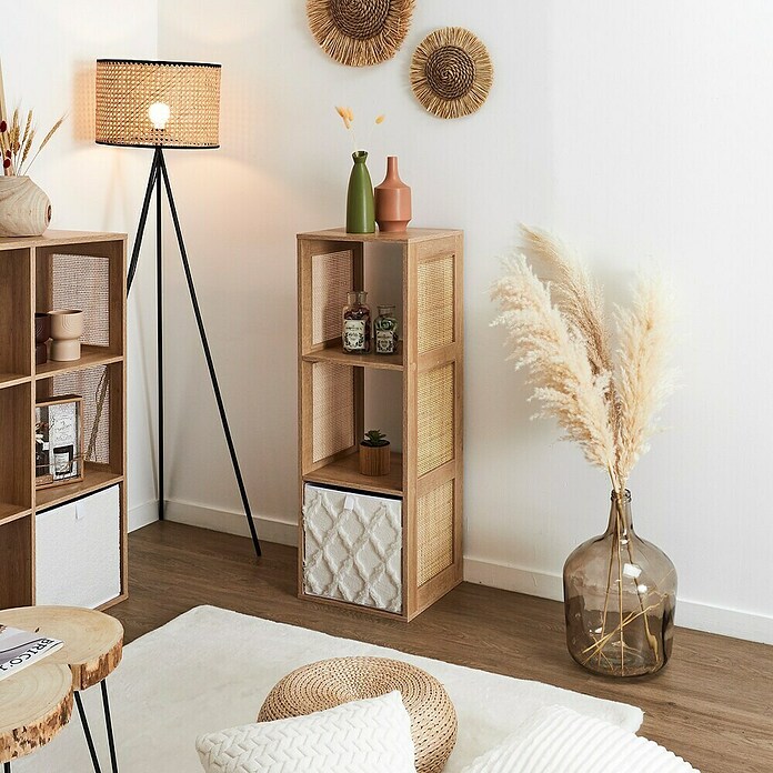 Home Deco Factory Bali Estantería de madera (L x An x Al: 32 x 31 x 99 cm, Marrón, Con ratán trenzado) | BAUHAUS