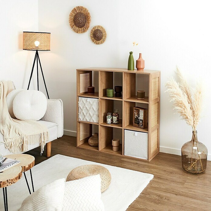Home Deco Factory Bali Estantería de madera (L x An x Al: 32 x 99,6 x 99 cm, Marrón, Con ratán trenzado) | BAUHAUS