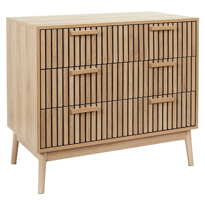 Home Deco Factory Klaus Cómoda (L x An x Al: 49 x 90 x 79 cm, Marrón, Número de cajones: 3 ud., Diseño acanalado) | BAUHAUS
