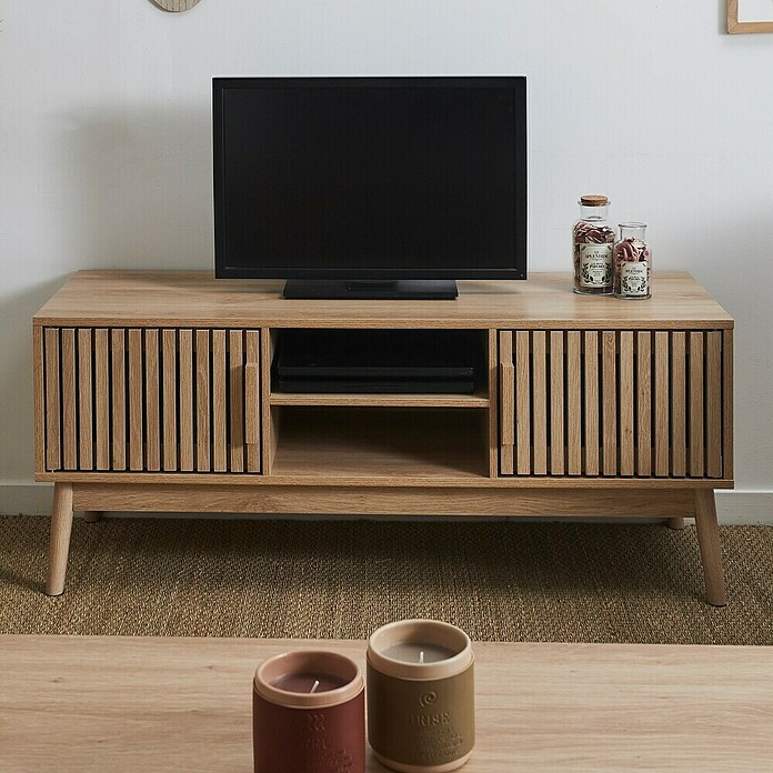 Home Deco Factory Klaus Mueble para TV (L x An x Al: 40 x 117 x 48 cm, Marrón, Diseño acanalado) | BAUHAUS